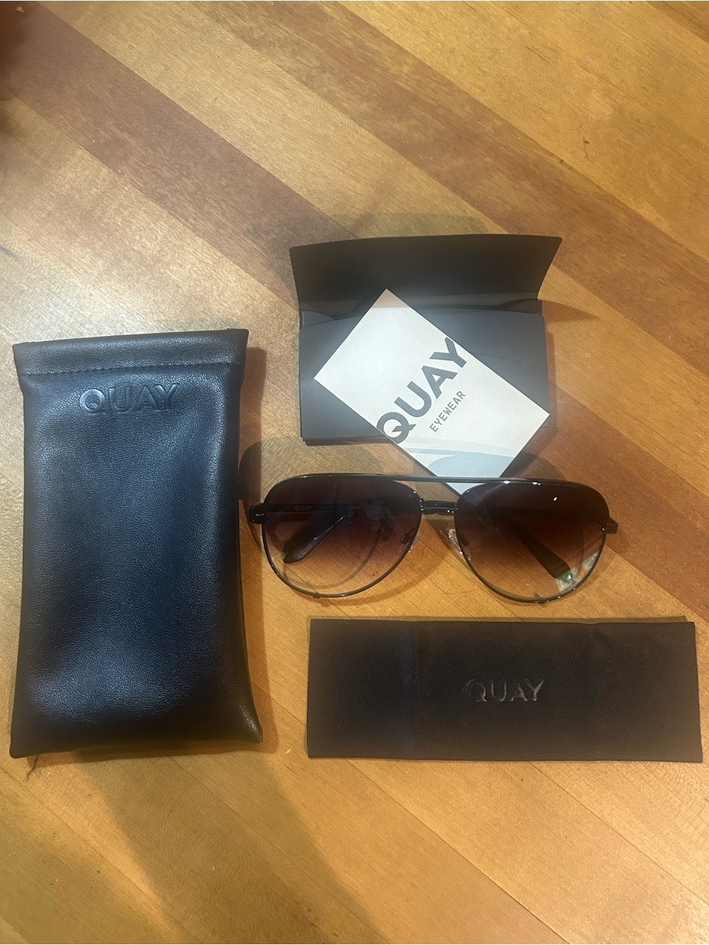 Quay Australia Black/Fade High Key Branded Sunglasses, Pouch and Case Set